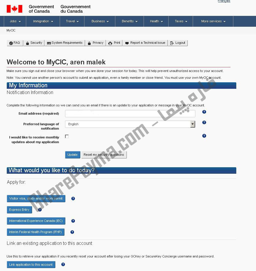 آموزش نحوه ساخت اکانت Mycic برای ویزای آنلاین کانادا
