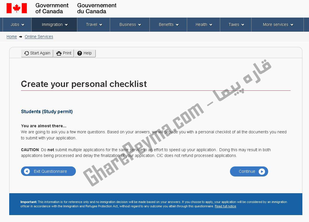 آموزش نحوه درخواست ویزا تحصیلی کانادا در سایت CIC