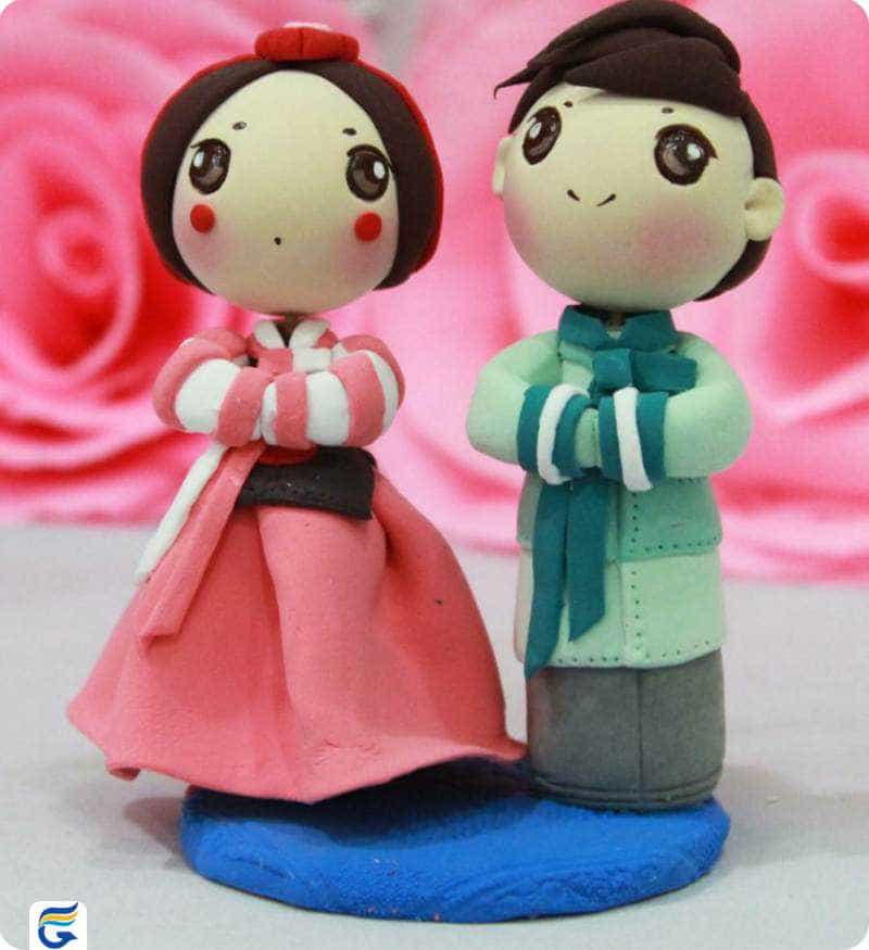 Korean dolls with Hanbok cover عروسک‌های کره‌ای با پوشش هانبوک