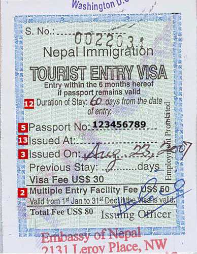نمونه ویزای نپال