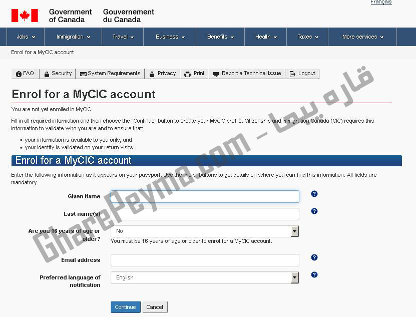آموزش نحوه ساخت اکانت Mycic برای ویزای آنلاین کانادا