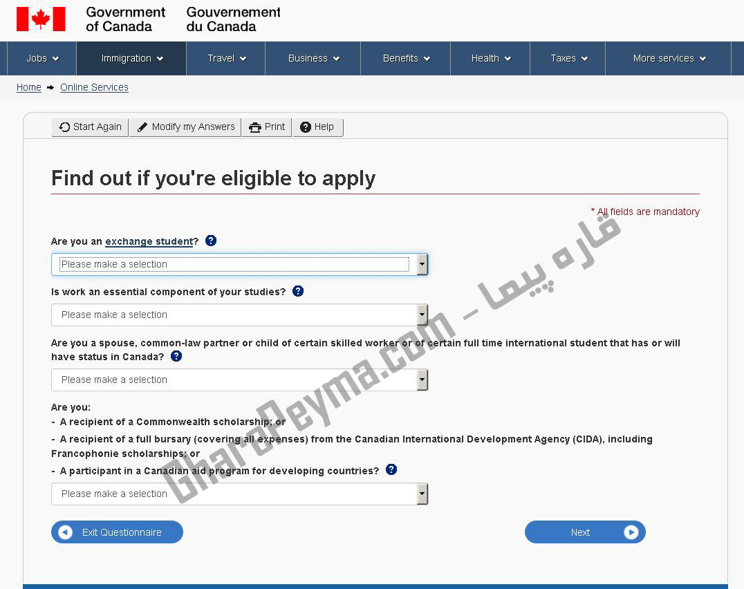 آموزش نحوه درخواست ویزا تحصیلی کانادا در سایت CIC