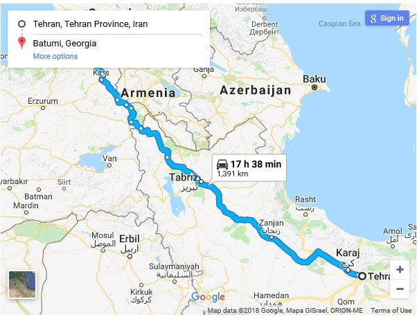 مسافت نوع اتوبوس و مدت زمان سفر زمینی از تهران به باتومی گرجستان